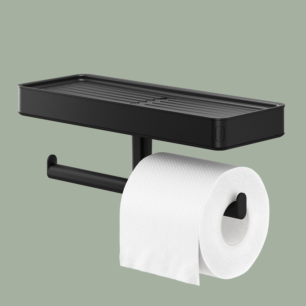Toilet roll holder with shelf Black