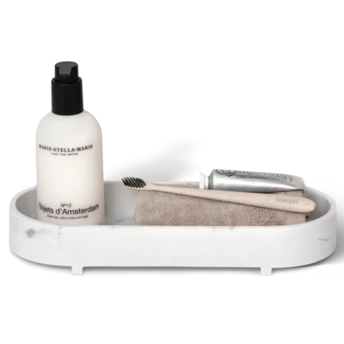 Functional amenity tray rounded design white marble look